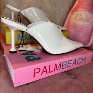 Zara White Patent Pointed-Toe Mule Heels - Women